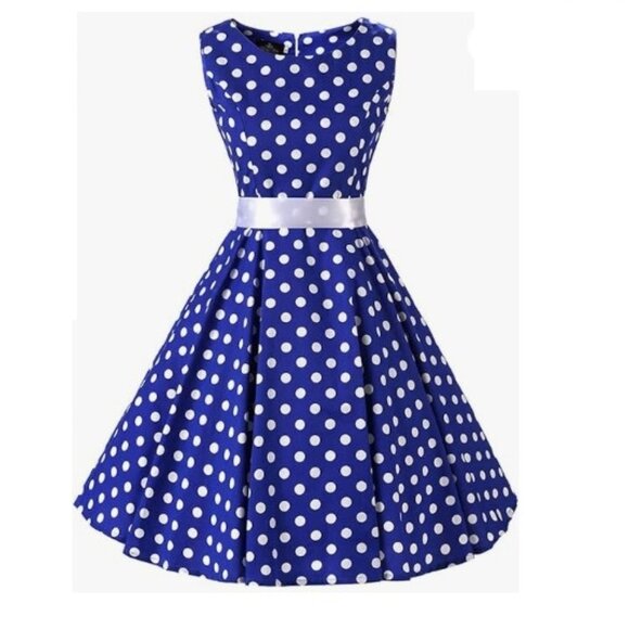 Women's Dress Retro Vintage Swing 1950's Short Sleeve polkadot print - Picture 1 of 5